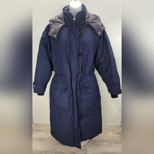 Rare VNTG Womens Triple F.A.T Goose Down Filled Hooded Parka Coat Navy Blue Sz M